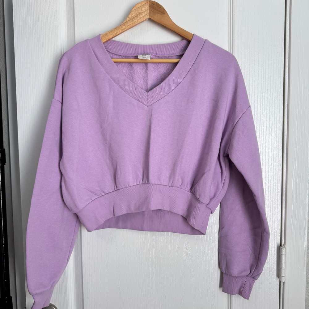No‎ Boundaries Cropped V Neck Sweatshirt Lavender Purple Pullover Top Size S